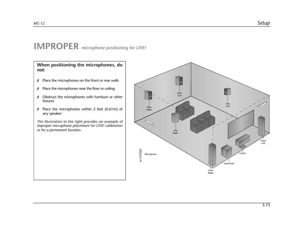 Improper, Setup, When positioning the microphones, do not | Microphone positioning for live | Lexicon Digital Controller MC-12 User Manual | Page 117 / 208