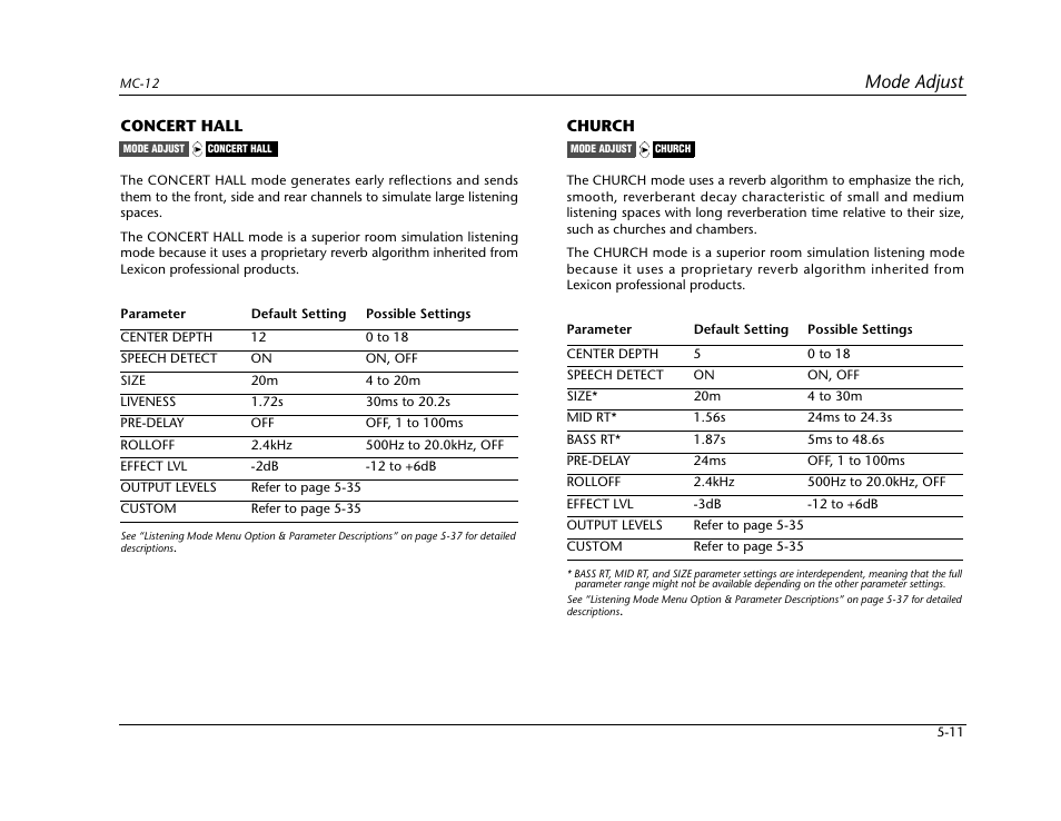 Mode adjust | Lexicon Digital Controller MC-12 User Manual | Page 137 / 208