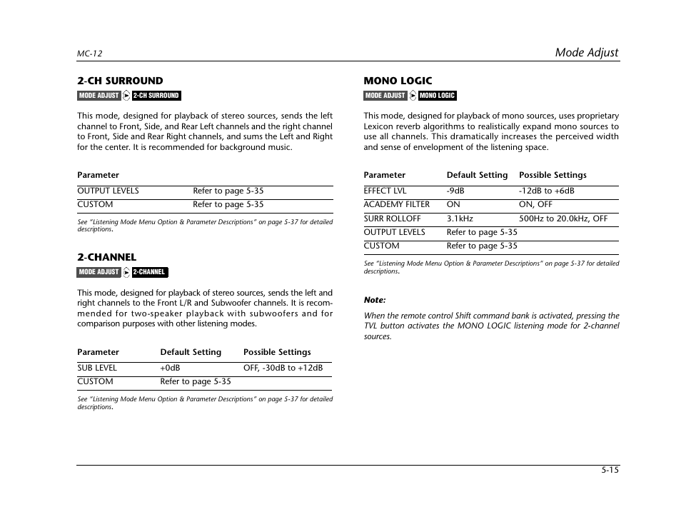 Mode adjust | Lexicon Digital Controller MC-12 User Manual | Page 141 / 208