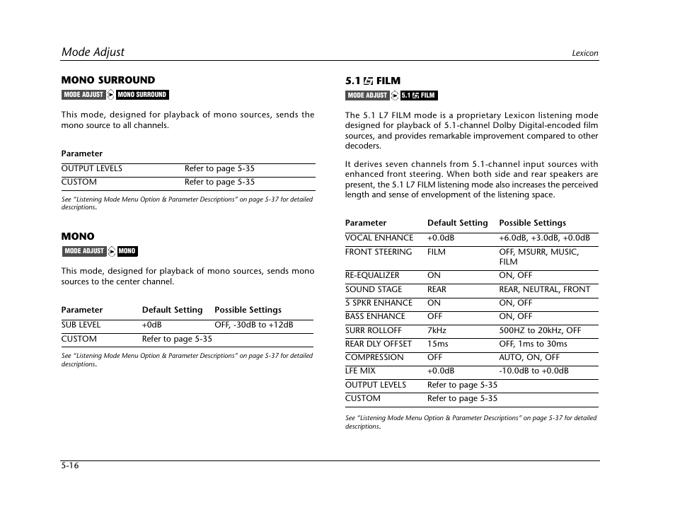 Mode adjust | Lexicon Digital Controller MC-12 User Manual | Page 142 / 208