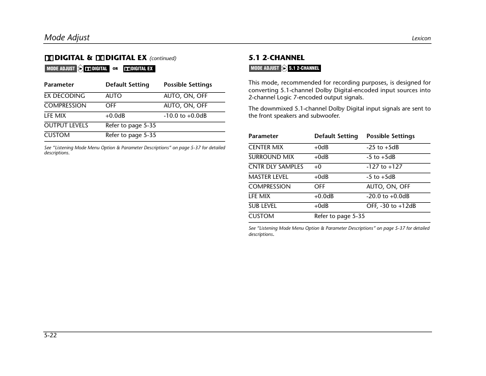 Mode adjust | Lexicon Digital Controller MC-12 User Manual | Page 148 / 208