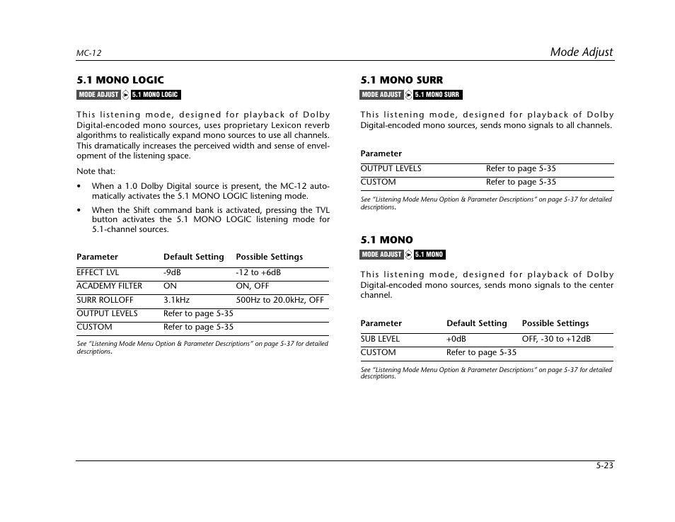 Mode adjust | Lexicon Digital Controller MC-12 User Manual | Page 149 / 208