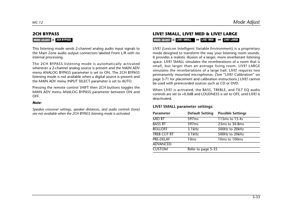 Mode adjust | Lexicon Digital Controller MC-12 User Manual | Page 159 / 208