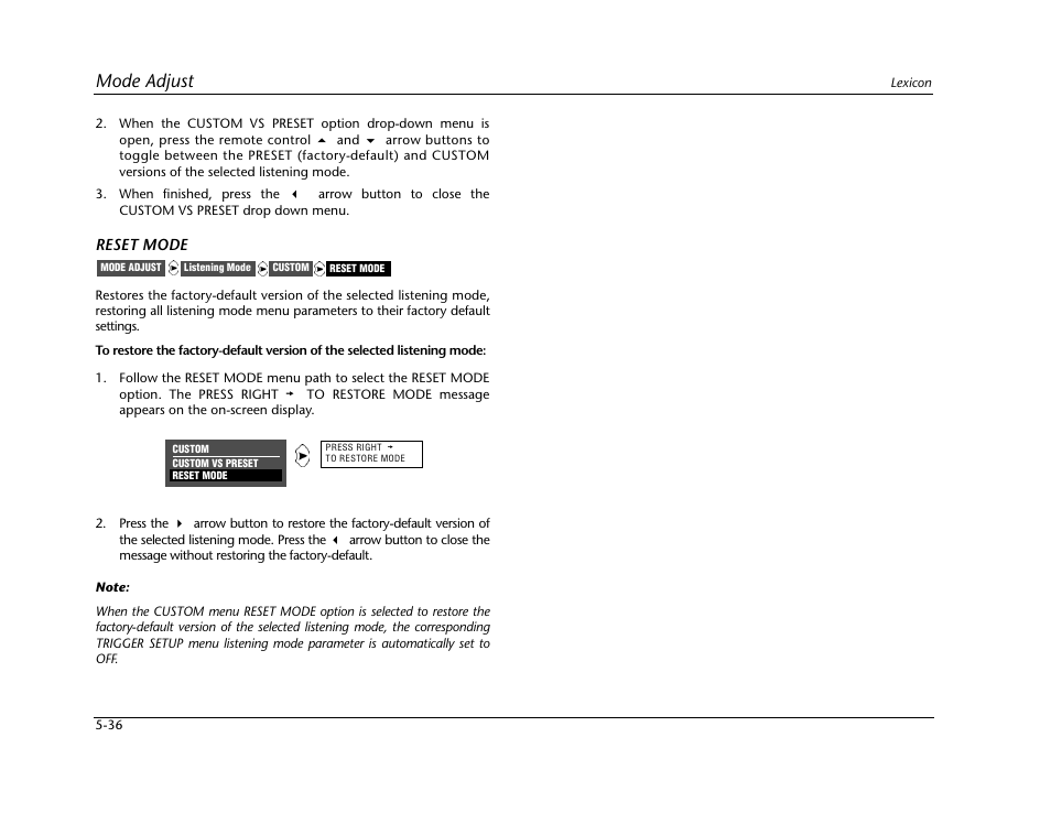 Mode adjust | Lexicon Digital Controller MC-12 User Manual | Page 162 / 208