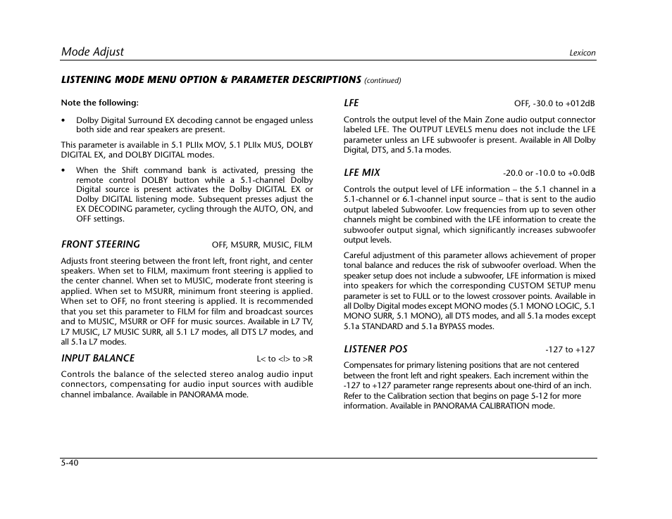 Mode adjust | Lexicon Digital Controller MC-12 User Manual | Page 166 / 208