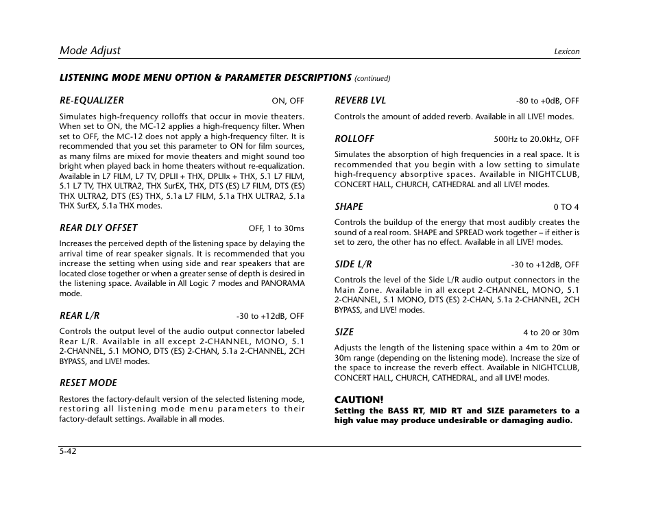 Mode adjust | Lexicon Digital Controller MC-12 User Manual | Page 168 / 208