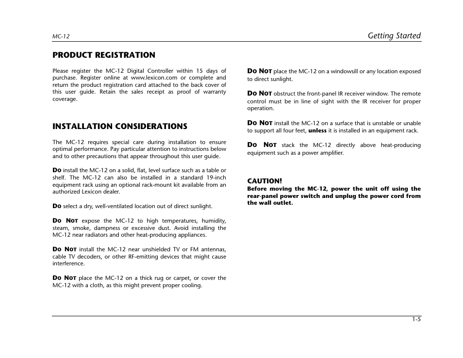 Getting started, Product registration, Installation considerations | Lexicon Digital Controller MC-12 User Manual | Page 17 / 208