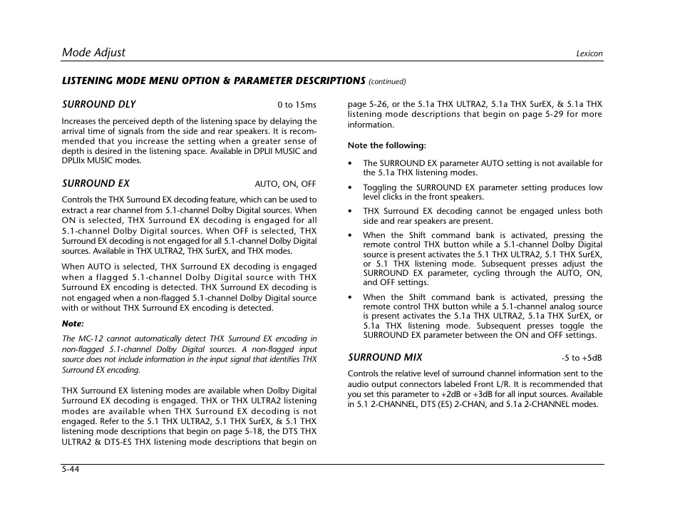 Mode adjust | Lexicon Digital Controller MC-12 User Manual | Page 170 / 208