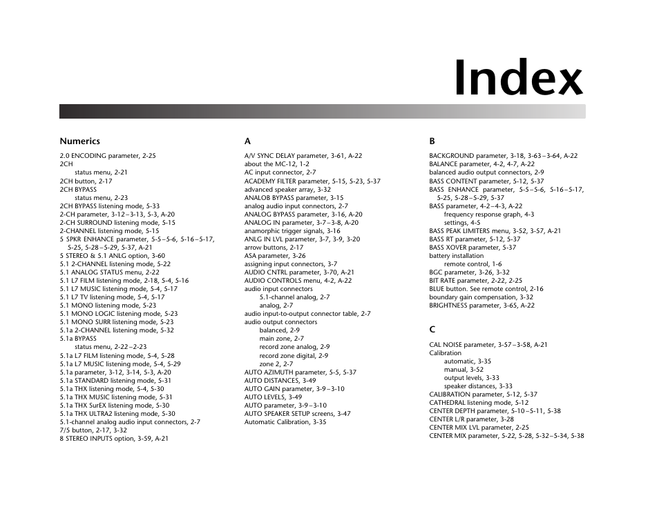 Index | Lexicon Digital Controller MC-12 User Manual | Page 201 / 208
