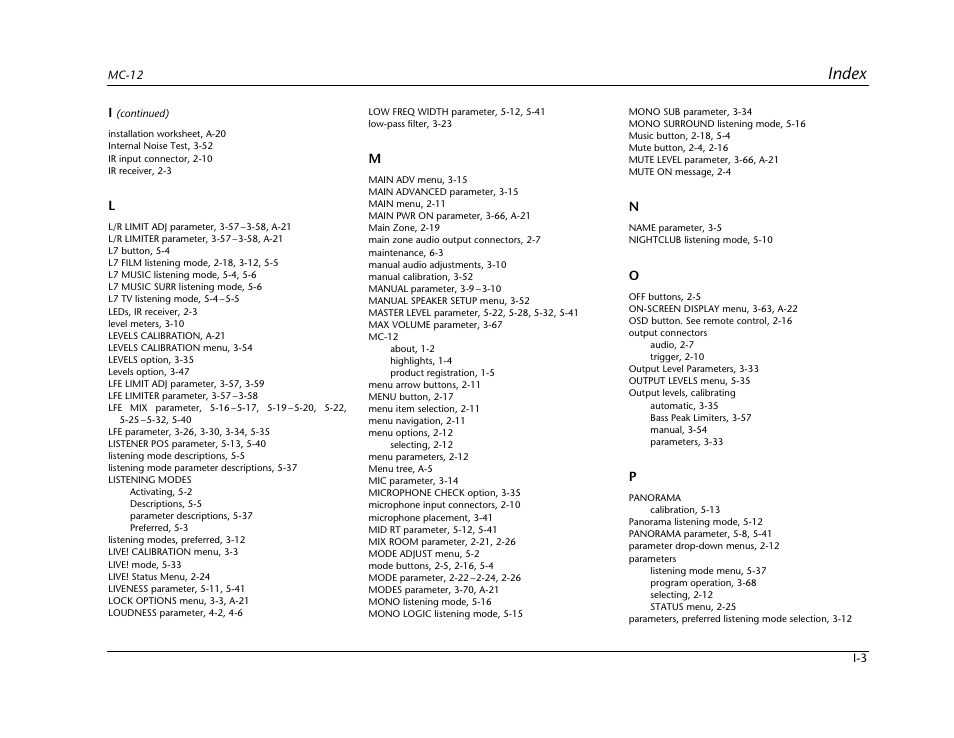Index | Lexicon Digital Controller MC-12 User Manual | Page 203 / 208