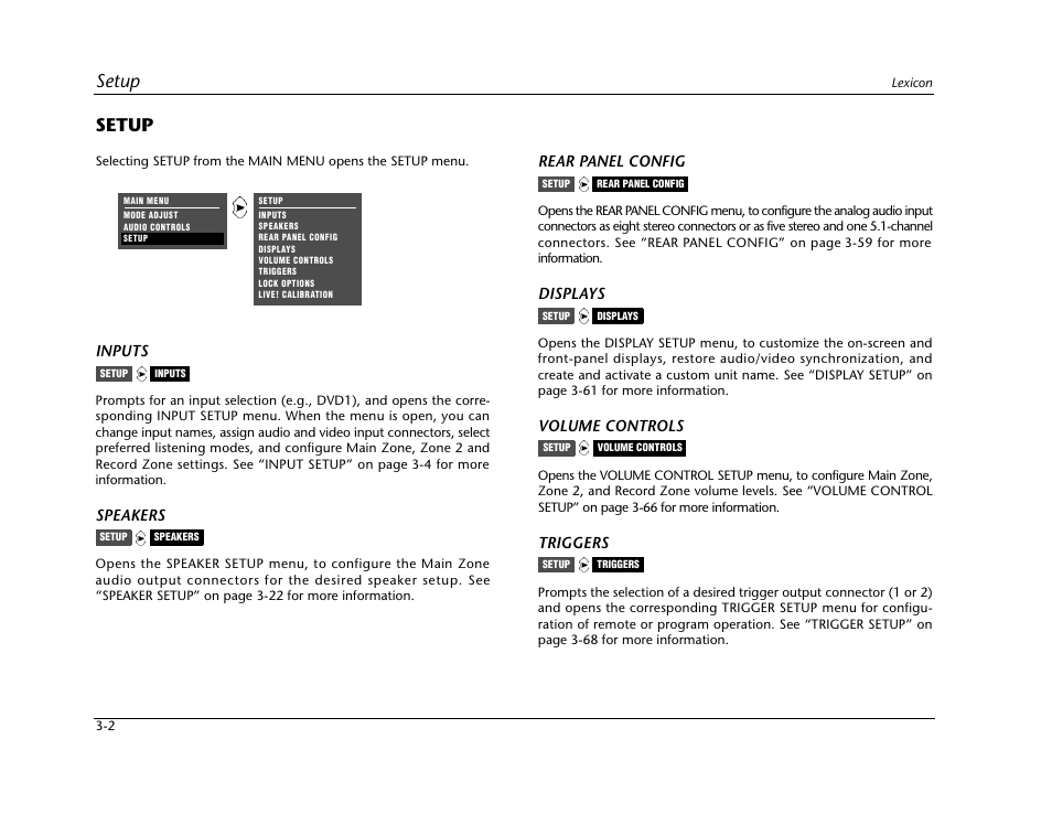 Setup -2, Setup | Lexicon Digital Controller MC-12 User Manual | Page 46 / 208