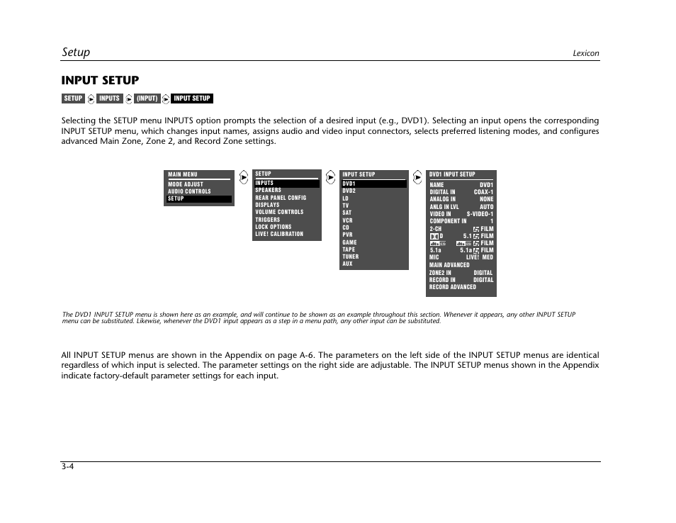 Input setup -4, Setup, Input setup | Lexicon Digital Controller MC-12 User Manual | Page 48 / 208