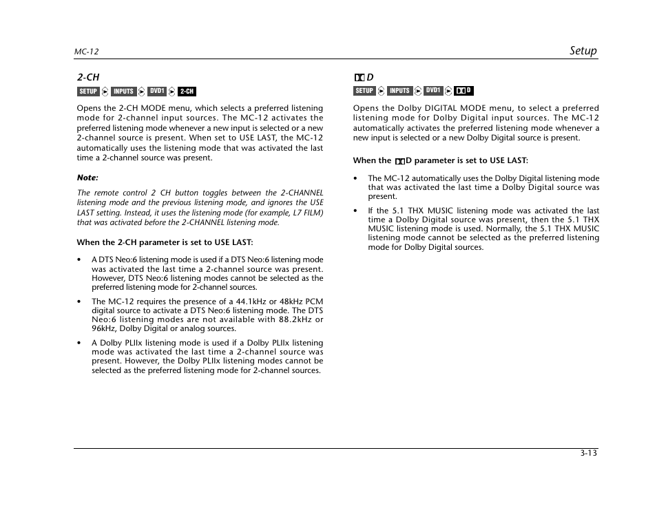 Setup | Lexicon Digital Controller MC-12 User Manual | Page 57 / 208
