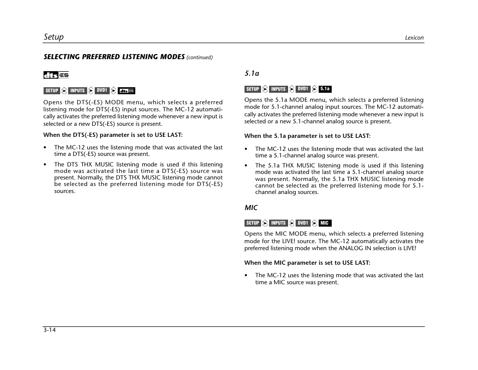 Setup | Lexicon Digital Controller MC-12 User Manual | Page 58 / 208