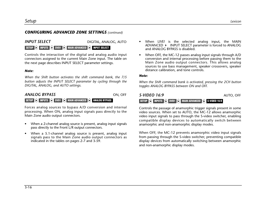 Setup | Lexicon Digital Controller MC-12 User Manual | Page 60 / 208