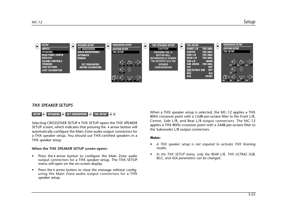 Setup, Thx speaker setups | Lexicon Digital Controller MC-12 User Manual | Page 69 / 208