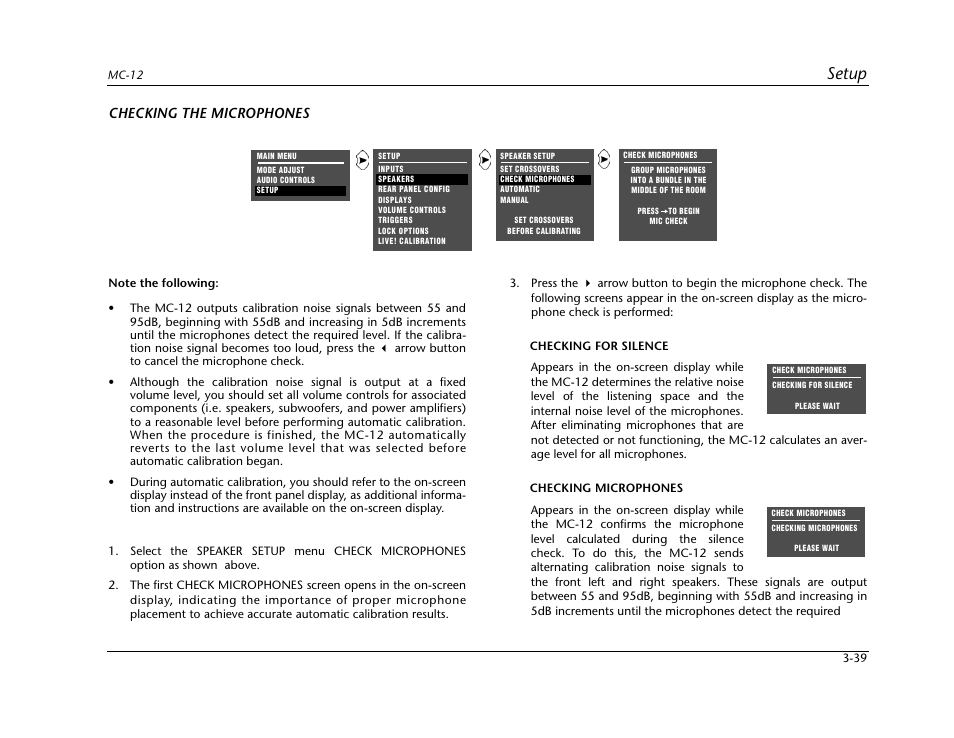 Setup, Checking the microphones | Lexicon Digital Controller MC-12 User Manual | Page 83 / 208