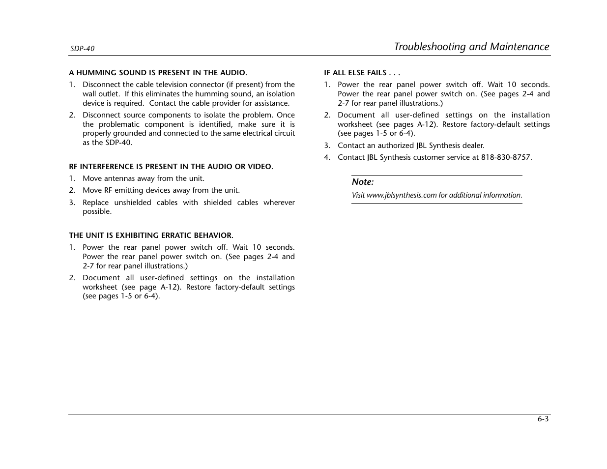 Troubleshooting and maintenance | Lexicon SDP-40 User Manual | Page 101 / 120