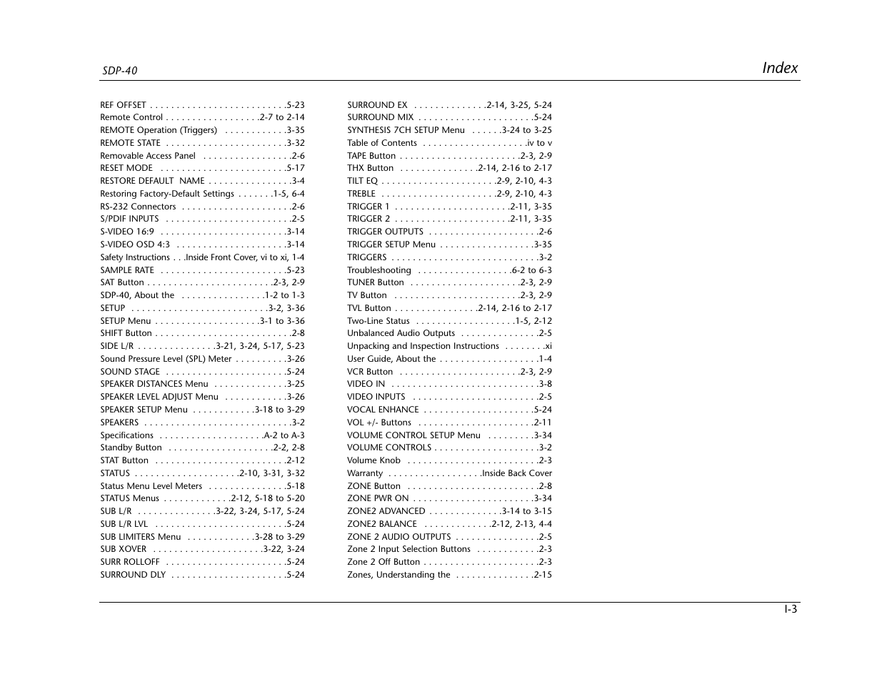 Index | Lexicon SDP-40 User Manual | Page 118 / 120