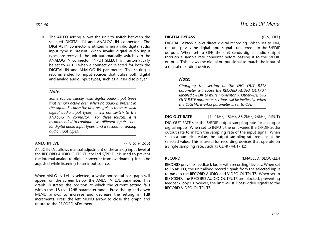 The setup menu | Lexicon SDP-40 User Manual | Page 50 / 120