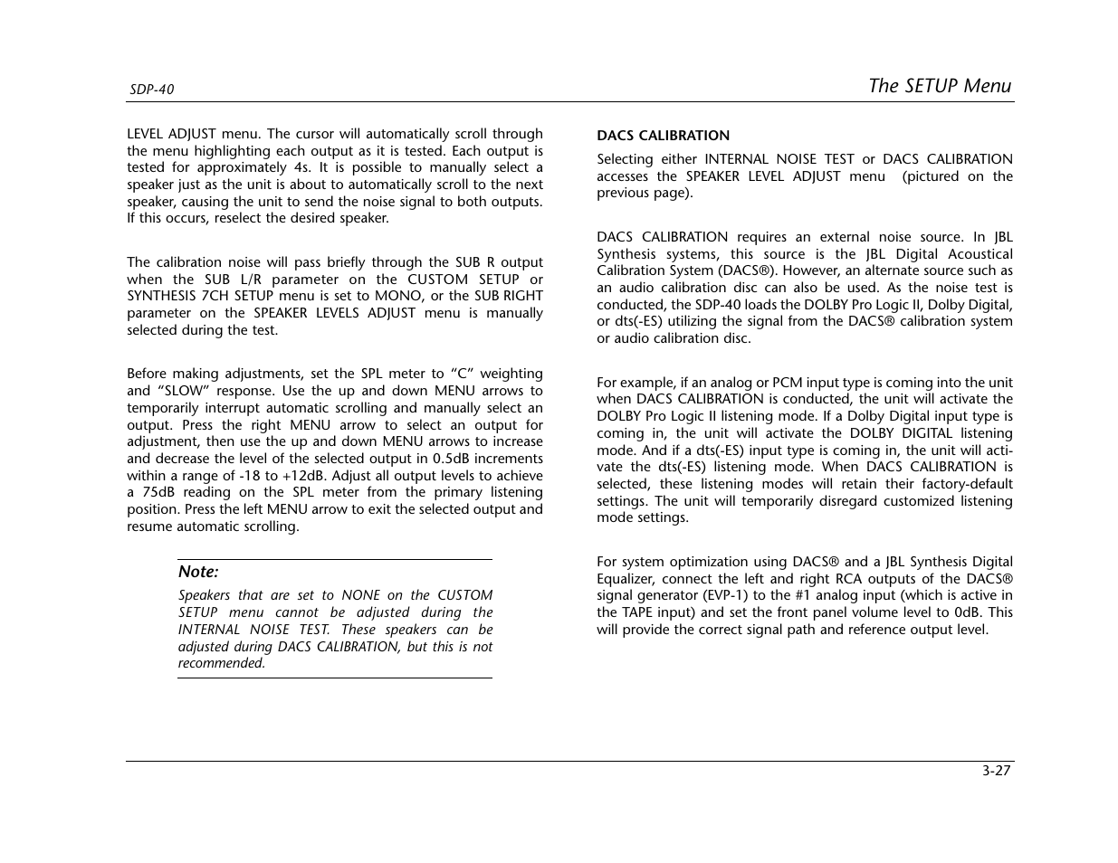 The setup menu | Lexicon SDP-40 User Manual | Page 60 / 120