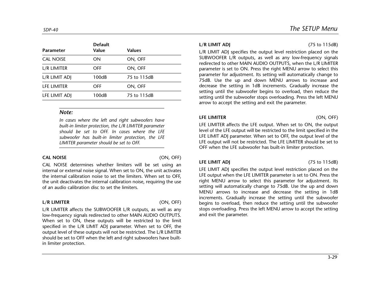 The setup menu | Lexicon SDP-40 User Manual | Page 62 / 120