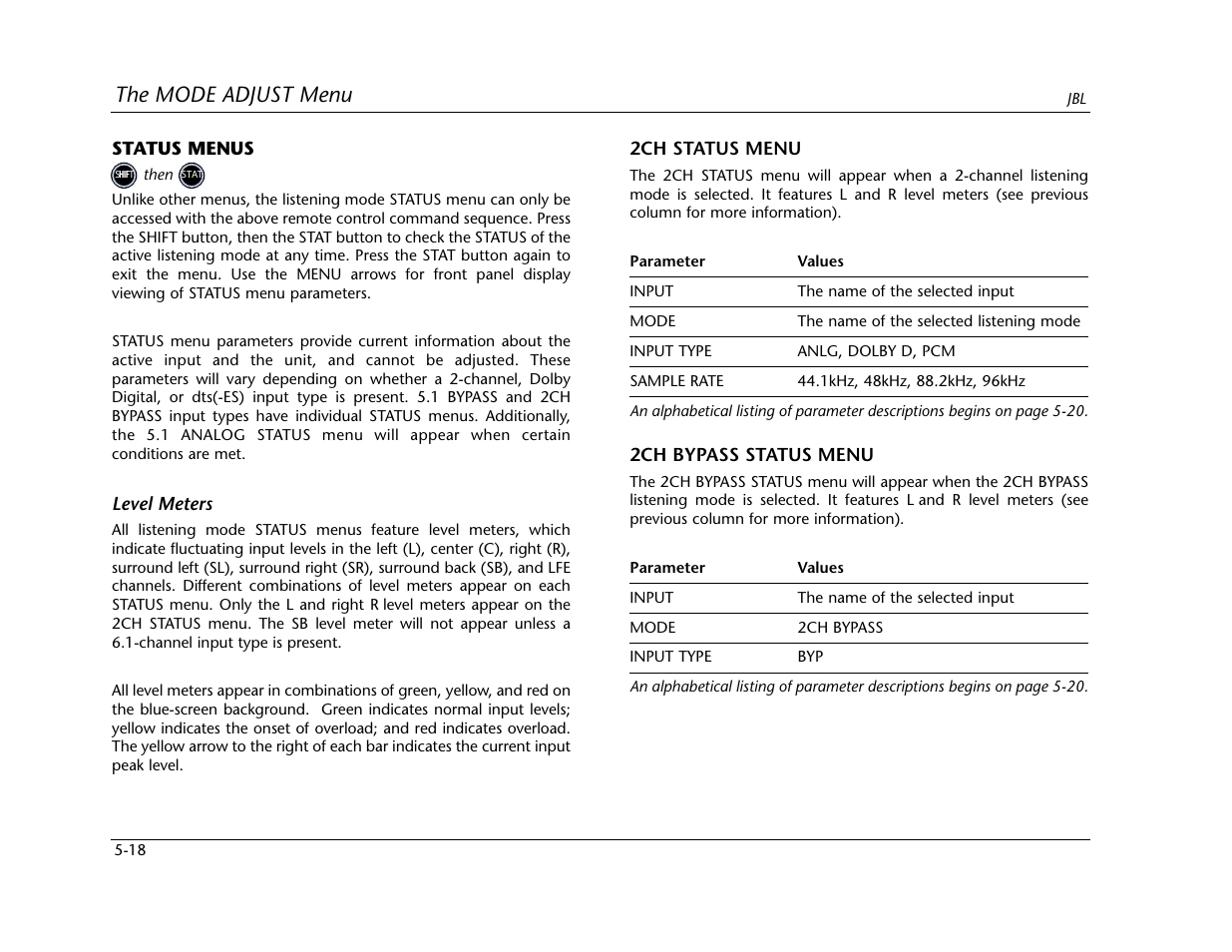 The mode adjust menu | Lexicon SDP-40 User Manual | Page 92 / 120