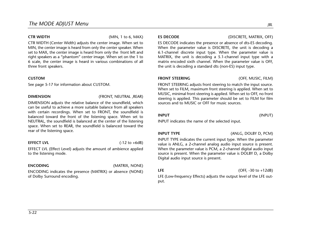 The mode adjust menu | Lexicon SDP-40 User Manual | Page 96 / 120