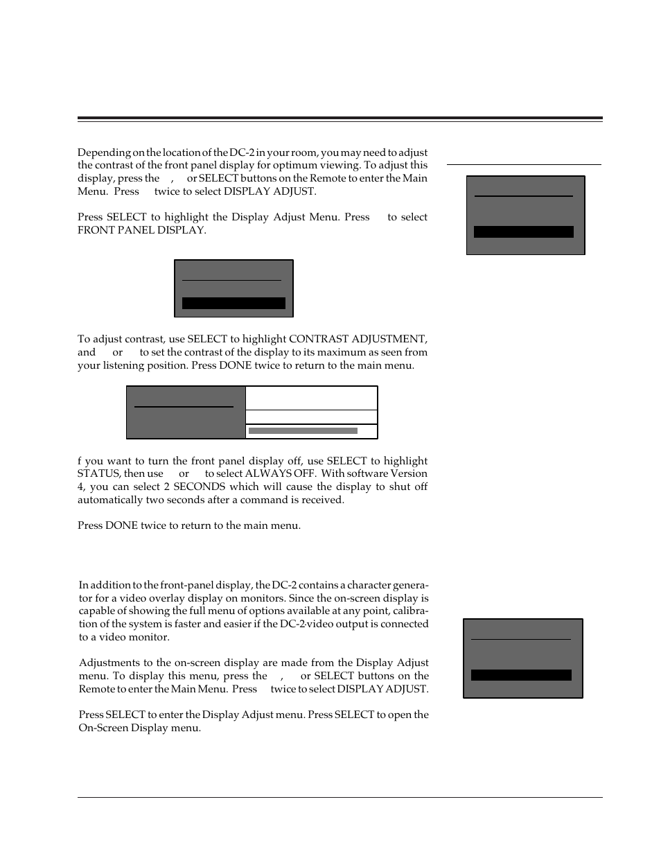 Display adjustment, The video on-screen display, System configuration | Lexicon DC-2 User Manual | Page 21 / 67