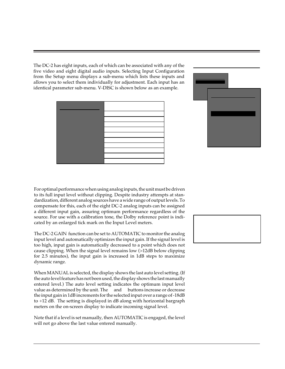 Input configuration, Input gain (analog inputs only), System configuration | Input gain | Lexicon DC-2 User Manual | Page 23 / 67