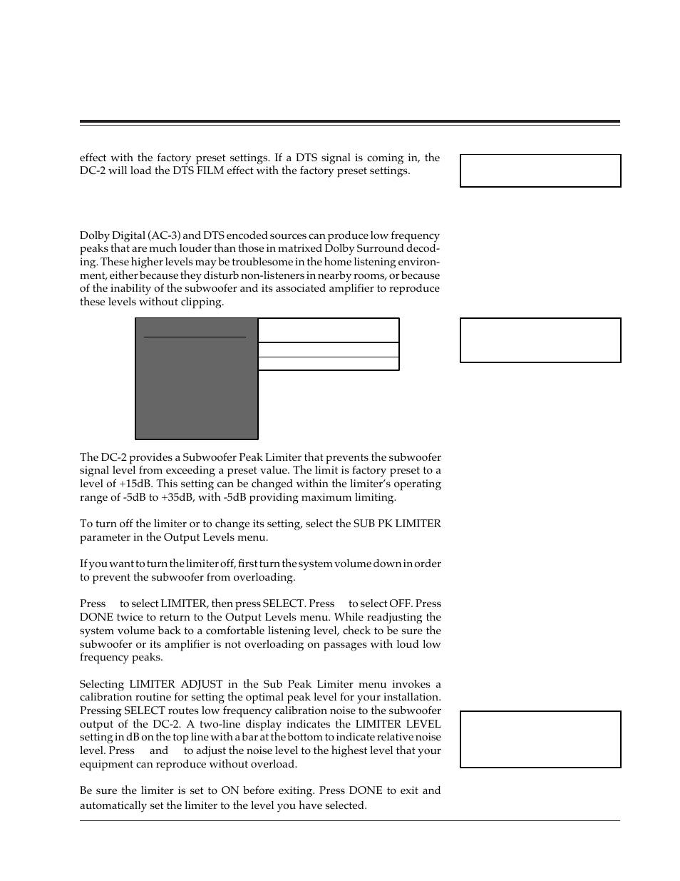 Subwoofer peak limiter, System configuration | Lexicon DC-2 User Manual | Page 35 / 67