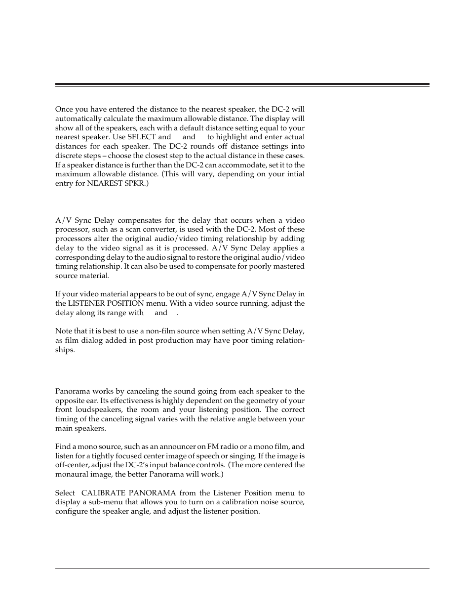 A/v sync delay, Calibrate panorama, System configuration | Lexicon DC-2 User Manual | Page 37 / 67