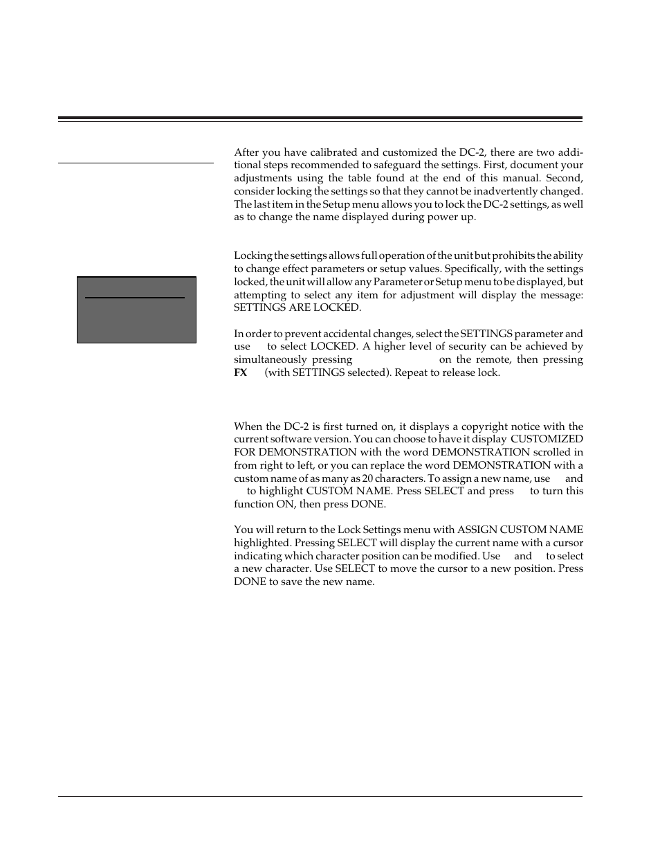 Customization, Locking settings, Assign custom name | System configuration | Lexicon DC-2 User Manual | Page 40 / 67