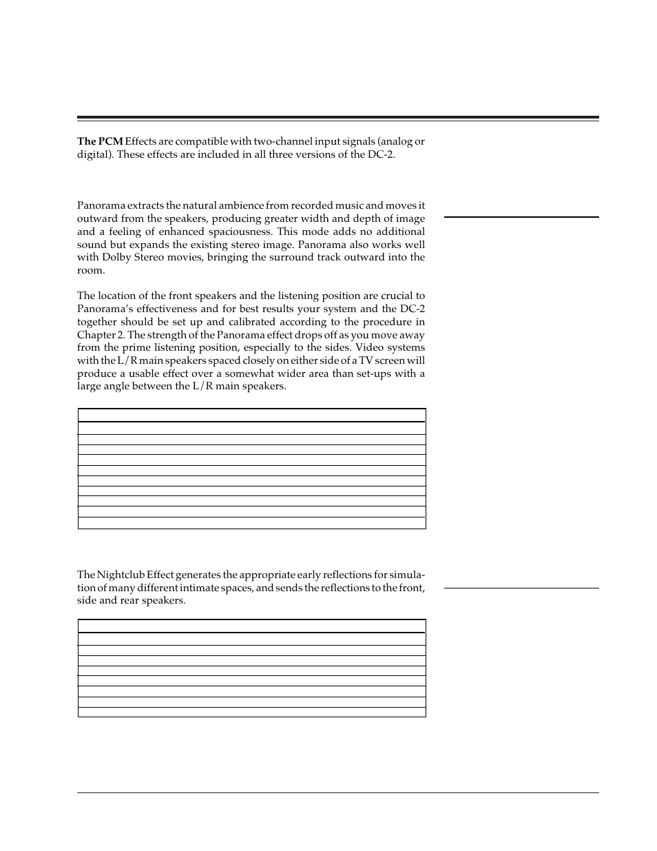 Pcm effects and parameters, Panorama, Nightclub | Lexicon DC-2 User Manual | Page 43 / 67