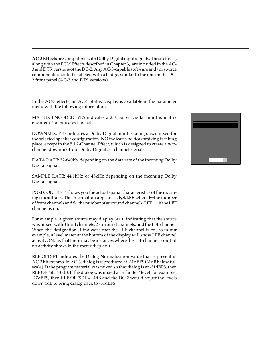 Ac-3 effects and parameters, Ac-3 status display | Lexicon DC-2 User Manual | Page 53 / 67