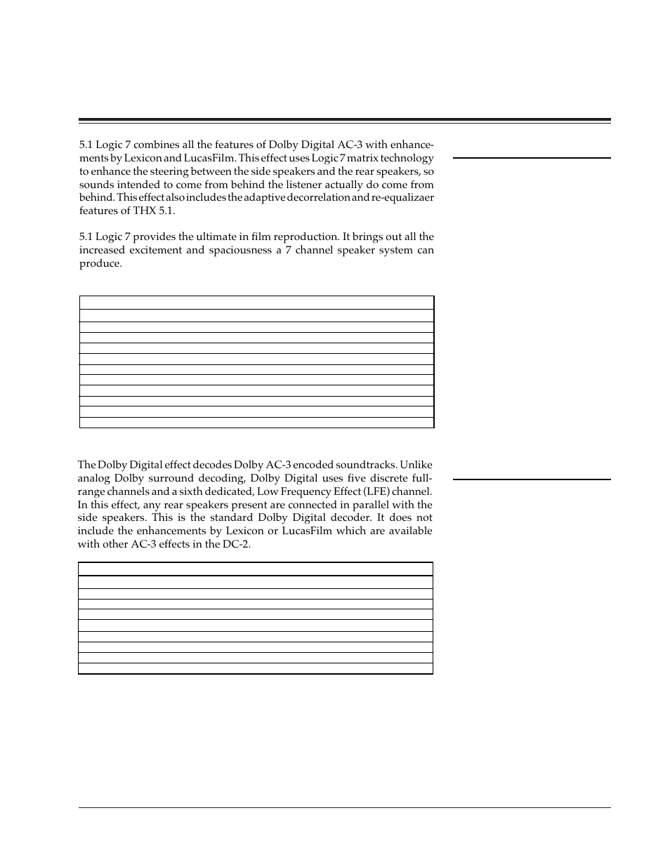 1 logic 7, Dolby digital, Ac-3 effects and parameters | Lexicon DC-2 User Manual | Page 55 / 67