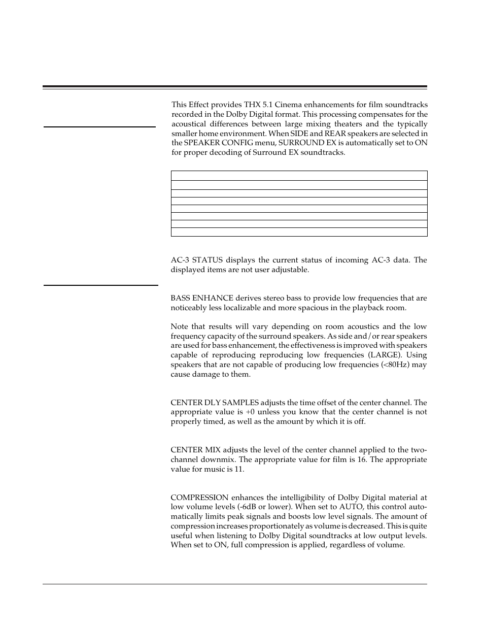 Thx 5.1 (including surround ex), Ac-3 effect parameters, Ac-3 effects and parameters | Thx 5.1, Including surround ex) | Lexicon DC-2 User Manual | Page 56 / 67