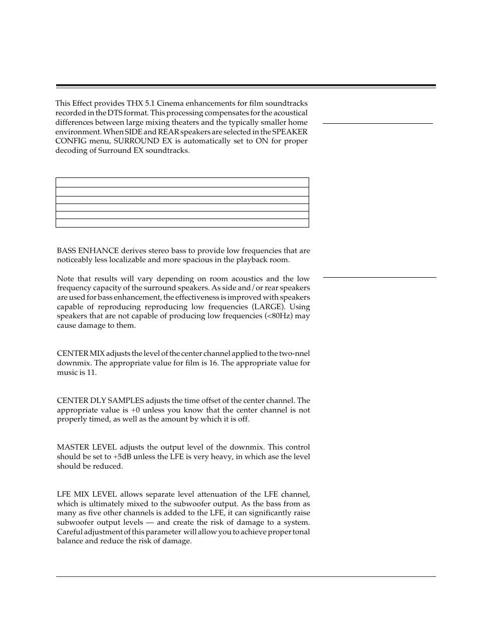 Dts thx (including surround ex), Dts effect parameters, Dts effects and parameters | Dts thx, Including surround ex) | Lexicon DC-2 User Manual | Page 61 / 67