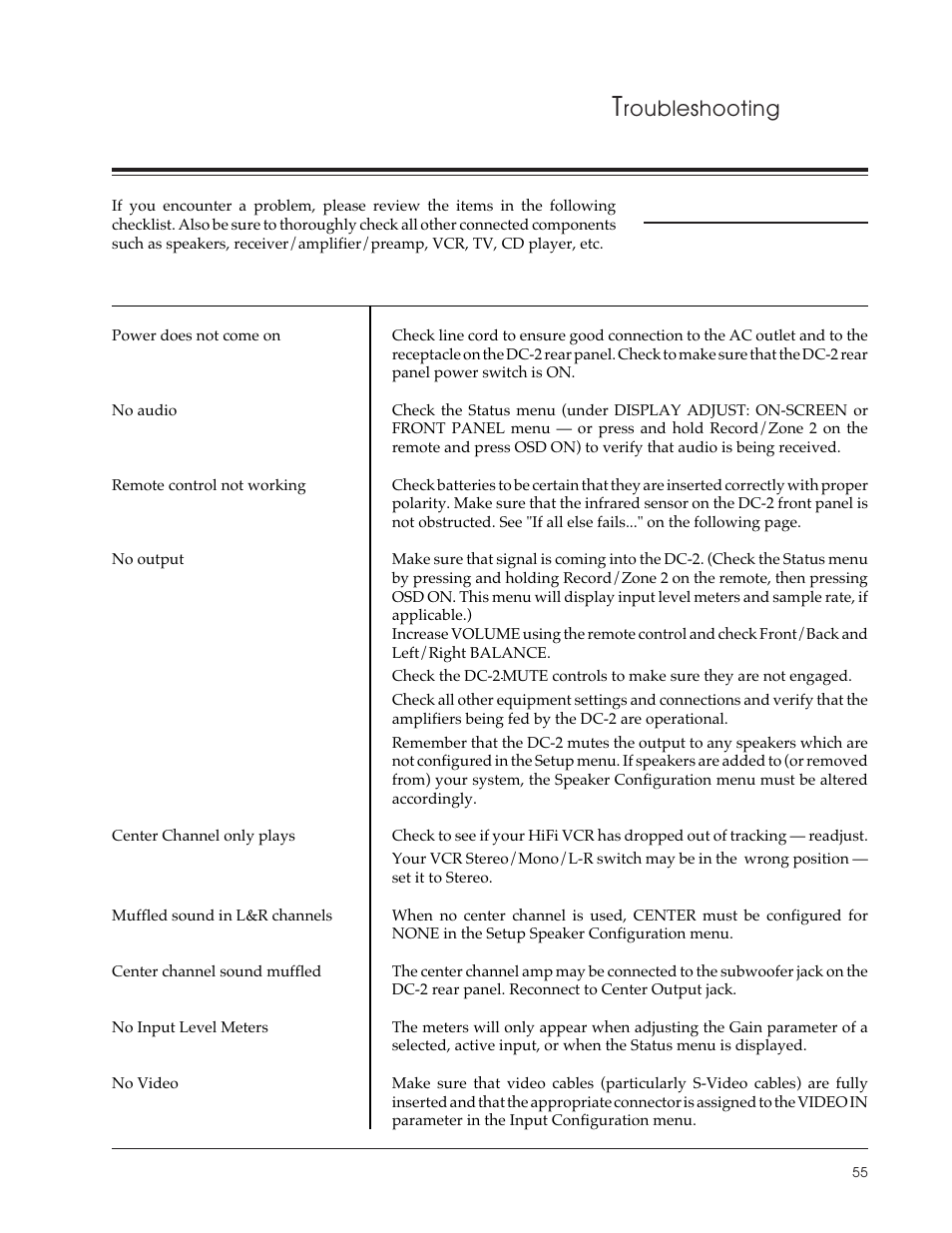 Troubleshooting, Problems and solutions | Lexicon DC-2 User Manual | Page 63 / 67