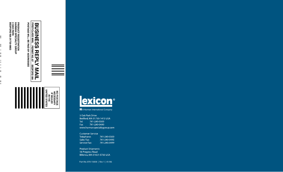 Lexicon RV-8 User Manual | Page 262 / 262