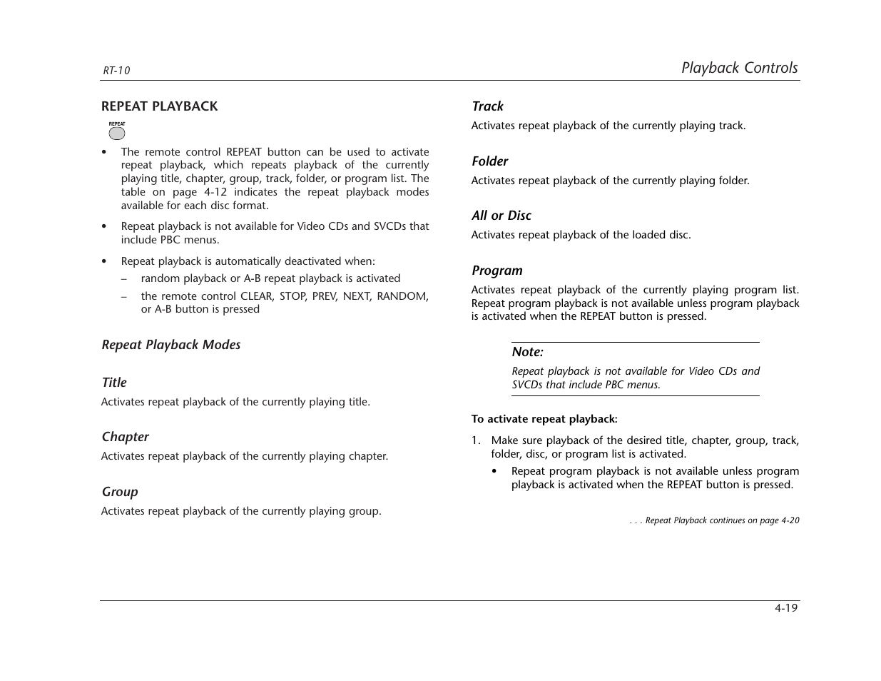 Playback controls | Lexicon RT-10 User Manual | Page 112 / 172
