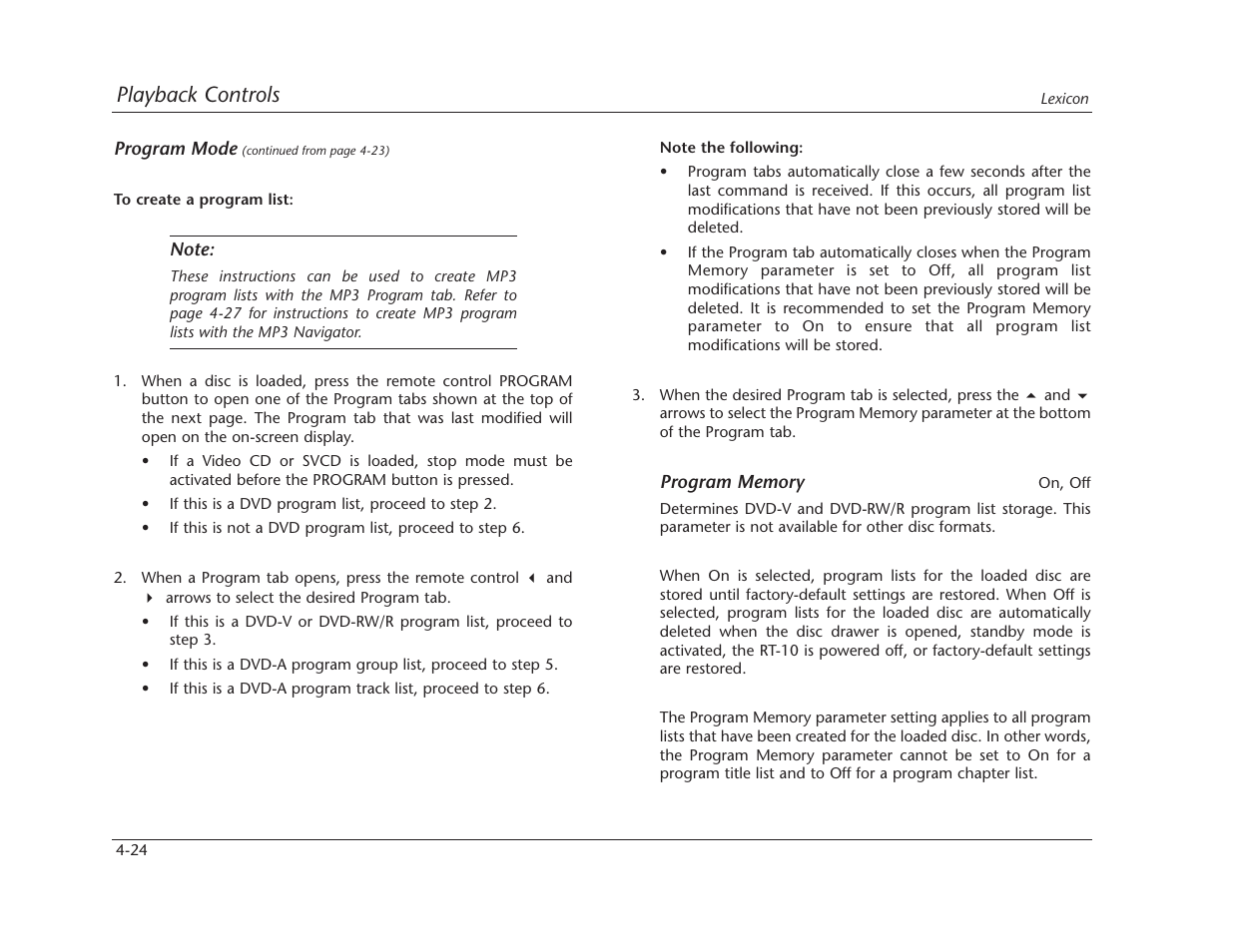 Playback controls | Lexicon RT-10 User Manual | Page 117 / 172