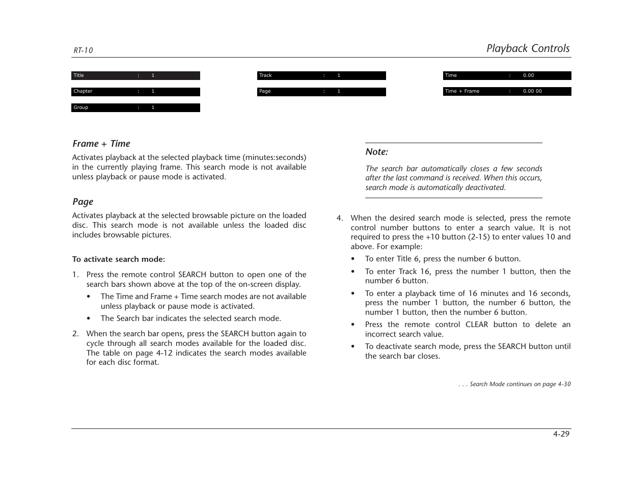 Playback controls, Frame + time, Page | Lexicon RT-10 User Manual | Page 122 / 172