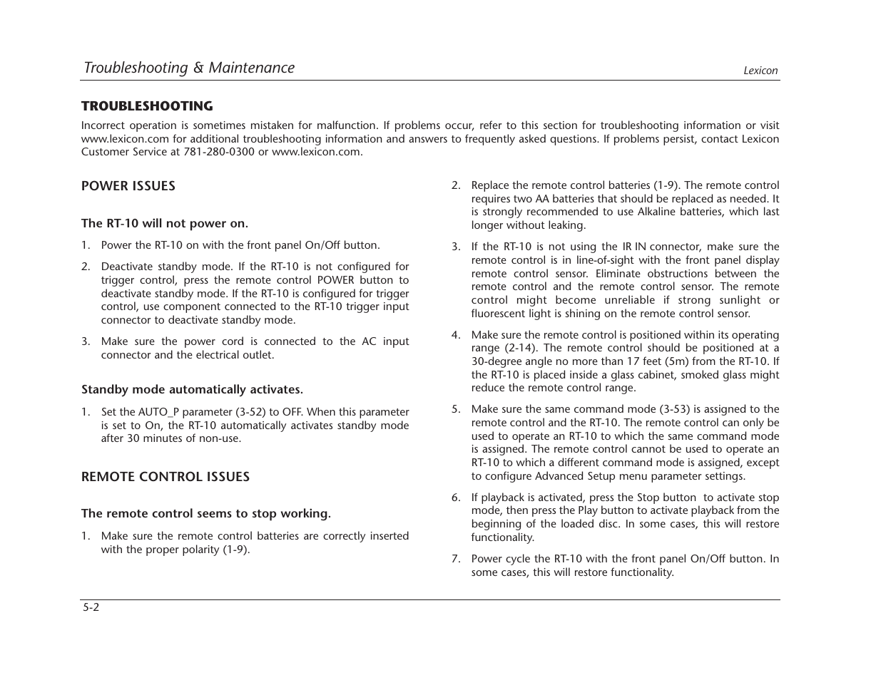 Troubleshooting & maintenance | Lexicon RT-10 User Manual | Page 131 / 172