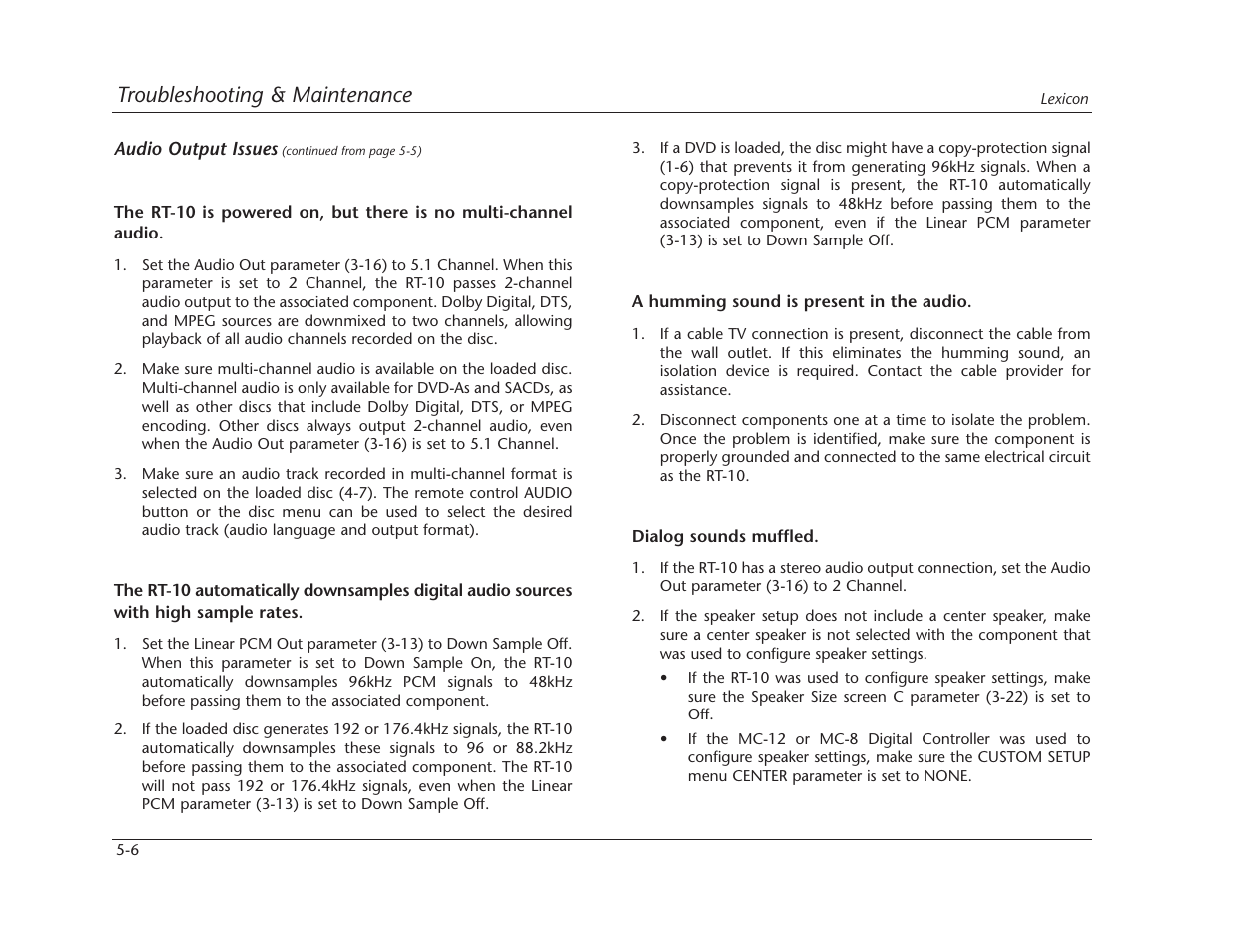 Troubleshooting & maintenance | Lexicon RT-10 User Manual | Page 135 / 172