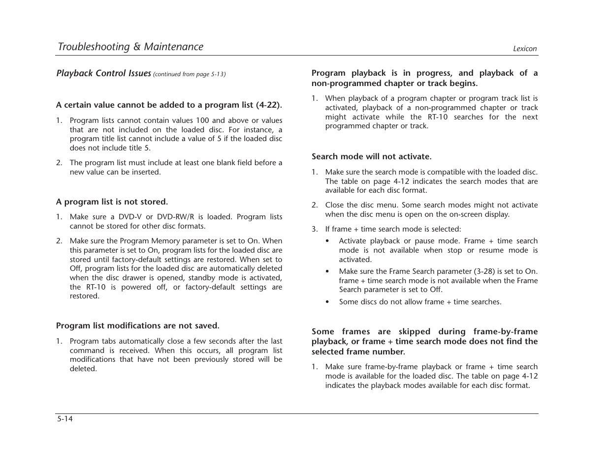 Troubleshooting & maintenance | Lexicon RT-10 User Manual | Page 143 / 172