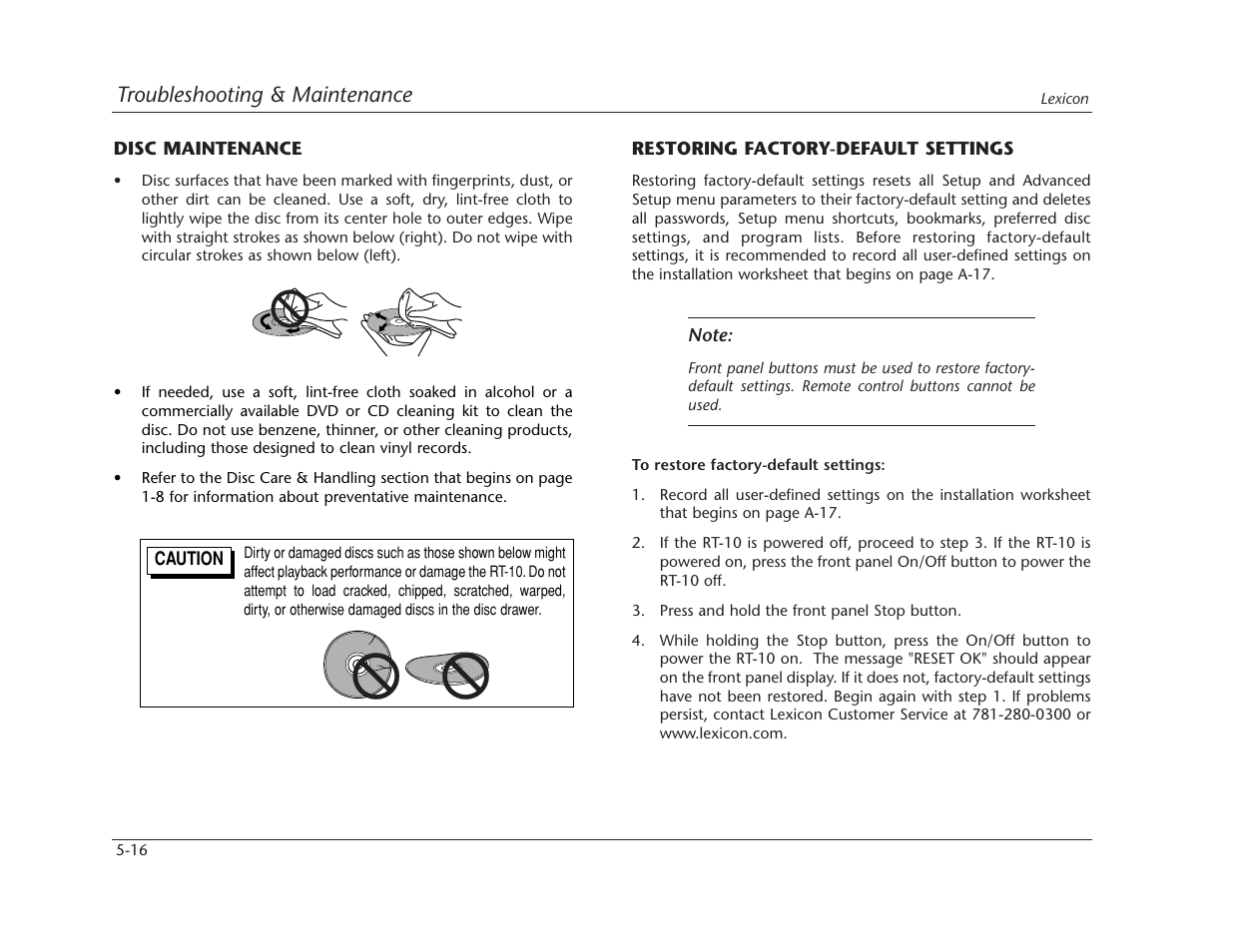 Troubleshooting & maintenance | Lexicon RT-10 User Manual | Page 145 / 172