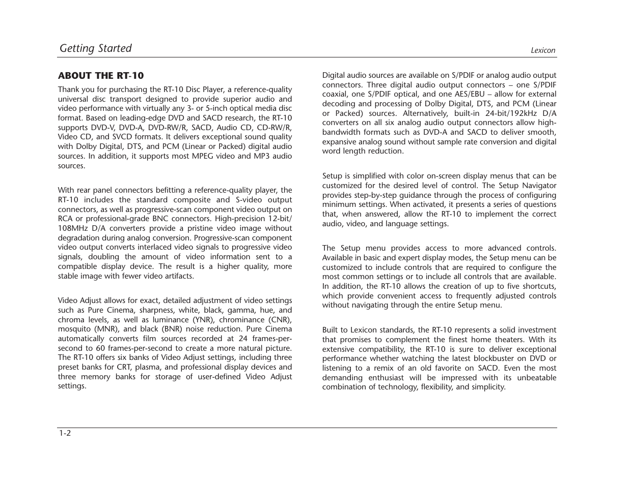 Getting started | Lexicon RT-10 User Manual | Page 15 / 172