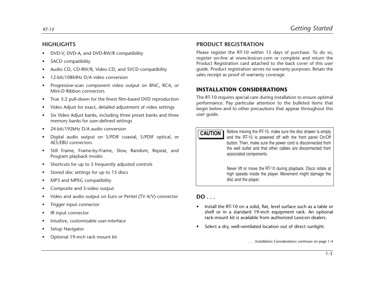 Getting started | Lexicon RT-10 User Manual | Page 16 / 172