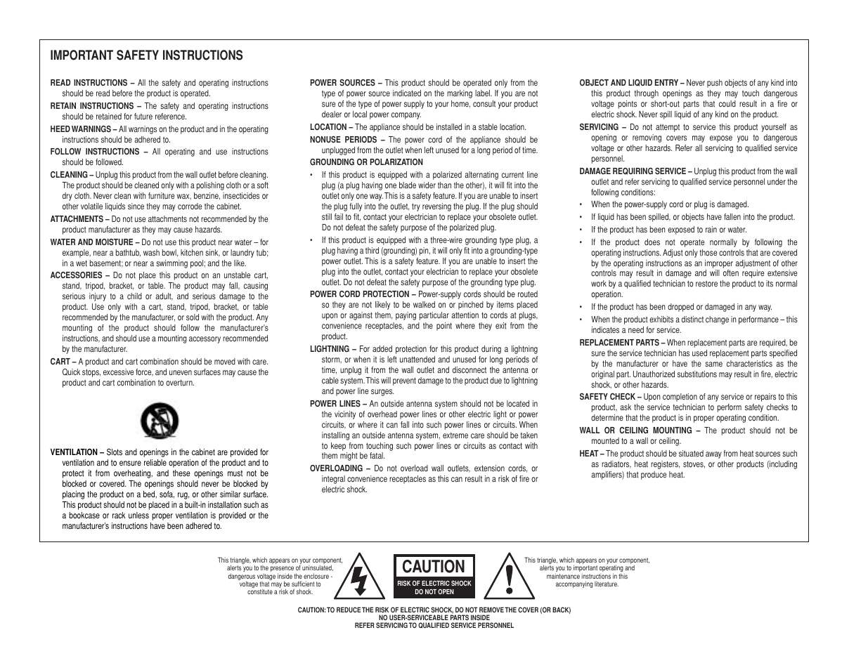 Caution, Important safety instructions | Lexicon RT-10 User Manual | Page 2 / 172